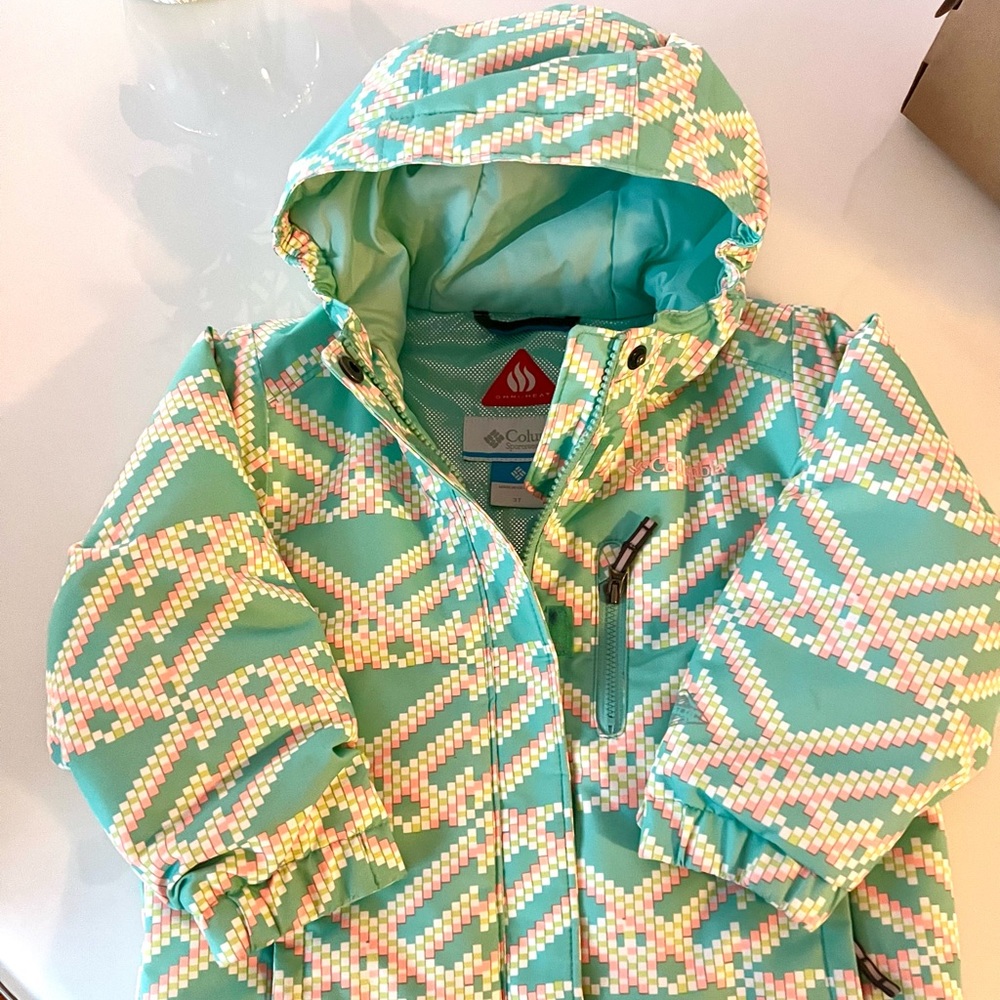 Columbia toddler size 3 jacket. Color: Mint/bright coral and lime green.